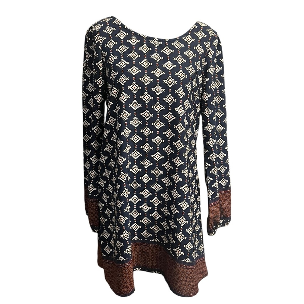 ALTAR'D STATE Dress M Navy Brown Geometric Print